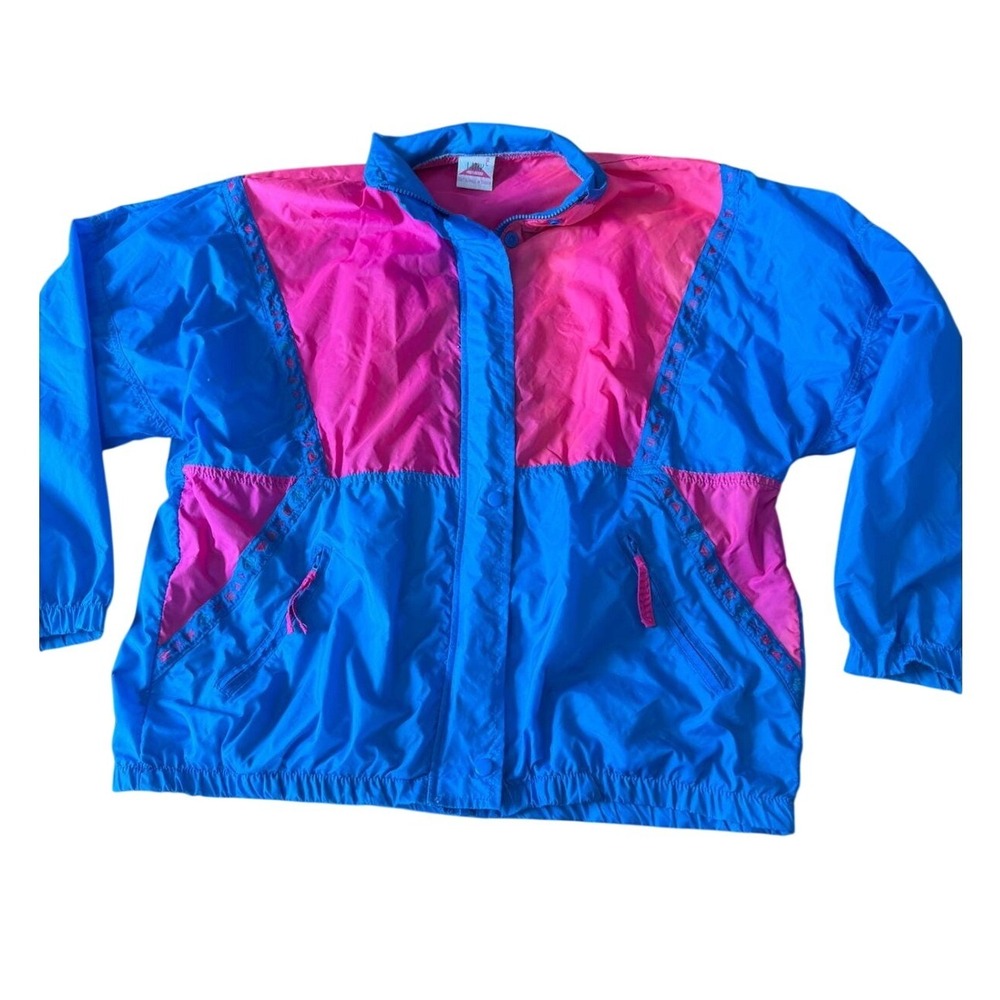 Vintage Lady Foot‎ Locker Windbreaker Jacket Blue Pink Colorblock Womens L 90s